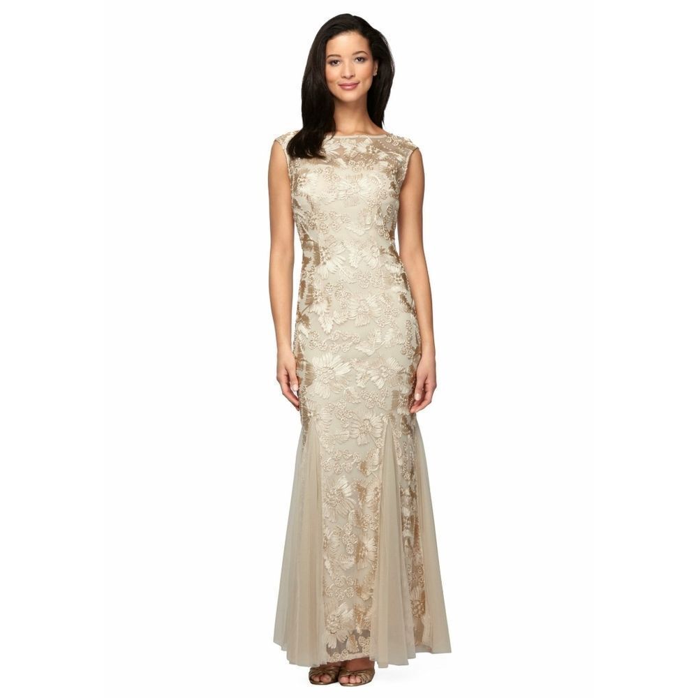 New! ALEX EVENINGS Women's Floral Embroidered Godet Gown Party Dress Size 18